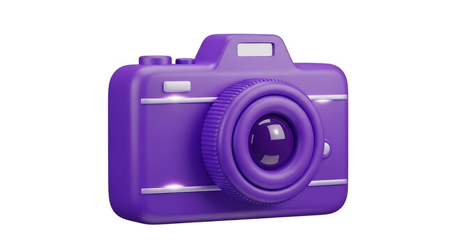 Purple vintage camera on white background