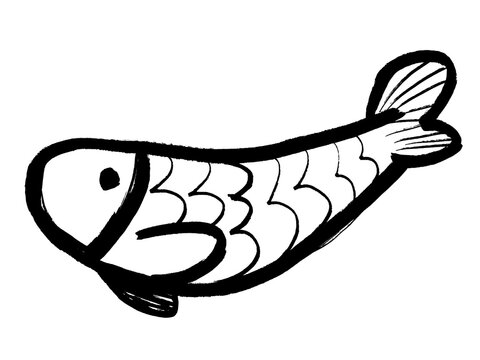 Cute simple black and white fish sketch drawing line art illustration on white background
