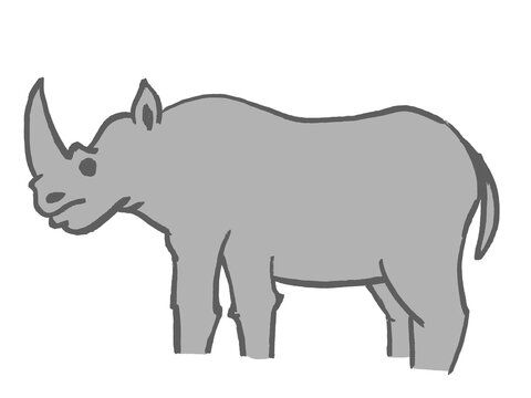 Cute simple cartoon rhinoceros illustration on white background
