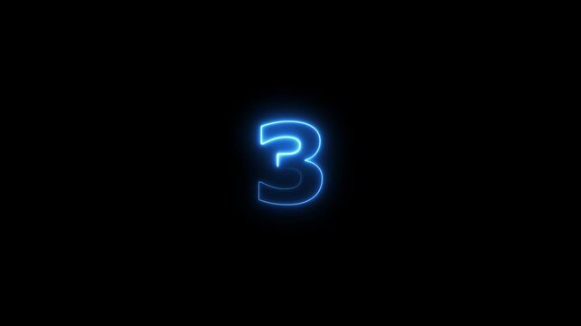 Abstract beautiful blue neon business counting number 3 icon conceptual background 4k animation.