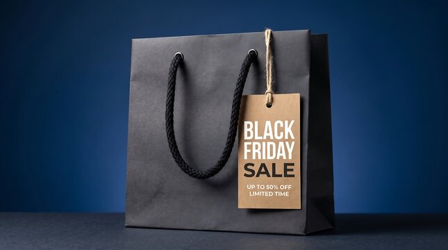 Black friday sale shopping bag with illuminated marquee letter sign