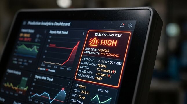 Early sepsis risk flag displayed on a predictive analytics dashboard screen