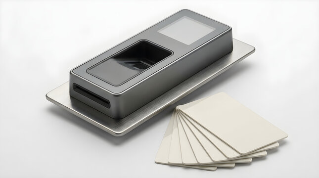 Biometric door access reader with RFID cards and mounting plate