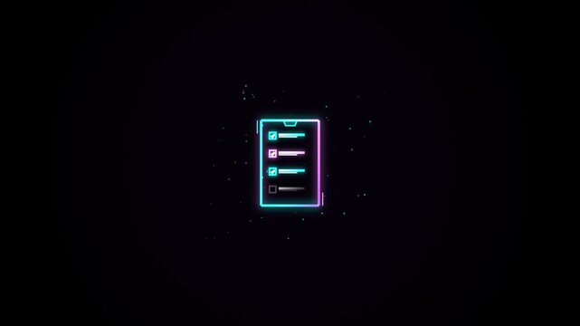 Neon checklist animation: digital task management and to-do list concept for ui/ux glowing
