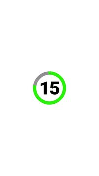 20 second countdown timer animation with number text from 20 to 0 with interesting circle. Circle countdown timer of 20 sec on white background