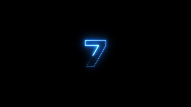 Abstract beautiful blue neon business counting number 7 icon conceptual background 4k animation.