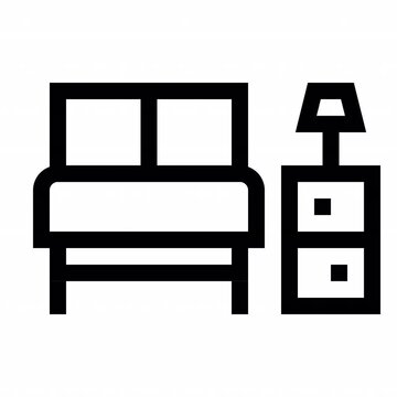Bedroom Outline style, bed with bedside table and lamp, animation icon for social media, presentations, videos, websites, etc. No background, Alpha channel.