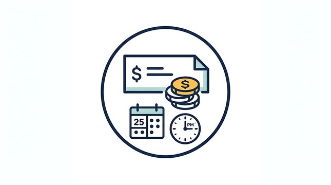 Payday salary payment logo featuring a dollar symbol, calendar, clock, and financial savings concept isolated on white