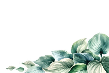 Obraz premium A bottom band of broad hosta leaves weighted to the right side of the frame and thinning