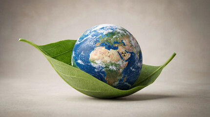 Obraz premium Green Planet Concept With Leaf Protecting Earth From Nuclear Risk