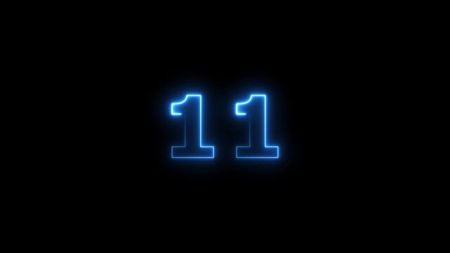 Abstract beautiful blue neon business counting number 11 icon conceptual background 4k animation.