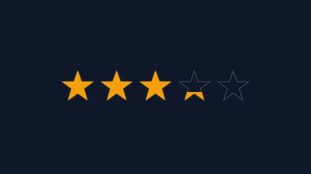 Five Gold Stars Rating Animation for Customer Satisfaction Feedback and Quality Review Concept