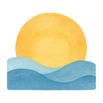 PNG Minimalist sun over ocean illustration.