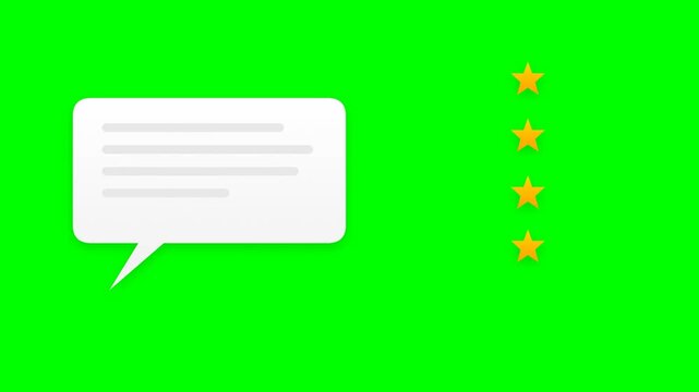 Five Star Rating Animation with Chat Bubble Icon on Green Screen Background for Customer Feedback