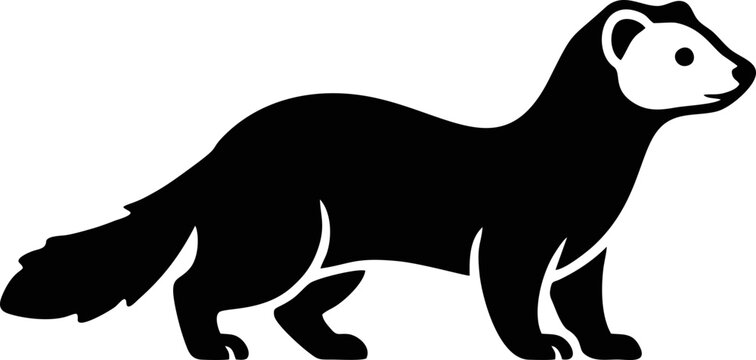 Simple black silhouette of a ferret isolated on a white background for jungle animals vector graphics and creative wildlife design projects