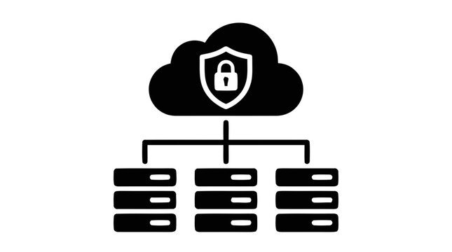 Vector illustration of cloud data security and server infrastructure network icon on a transparent background