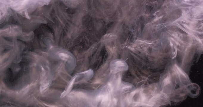 Paint cloud spill. Smoke texture. Defocused gray silver color glitter splash shimmer water underwater fluid spreading on abstract art dark black background.