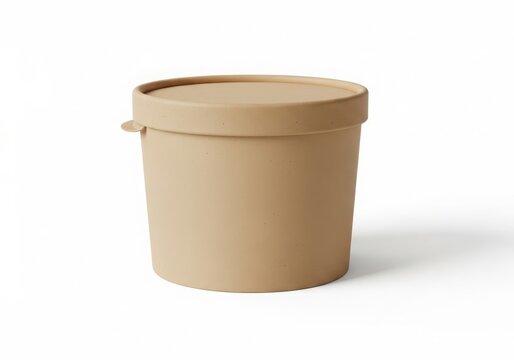 Beige plastic container with lid on plain background isolated on white background