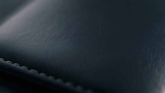 Macro Shot of Smooth Polished Black Leather Surface of Minimalist Wallet Catching Subtle Light Full HD 1080p