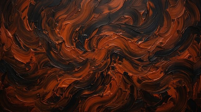 Orange and Black Abstract Oil Paint Swirl Texture Background