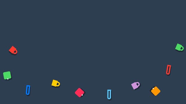 Colorful coffee mug icons floating in rhythmic motion across dark background representing digital animation and minimalist graphic design video clip
