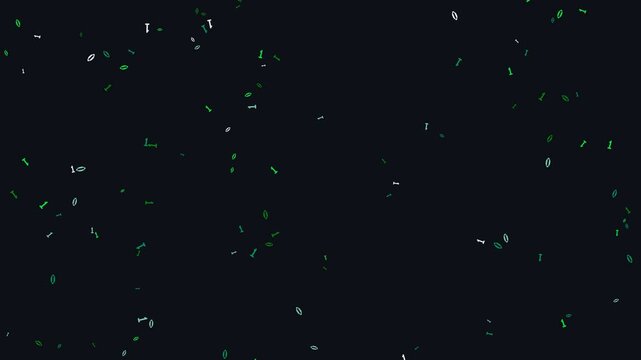 Binary code motion video featuring floating digital zeros and ones against a dark background for modern technology data concept animation