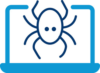 Fototapeta premium Minimalist blue icon of a computer bug inside a laptop screen outline for cybersecurity concepts