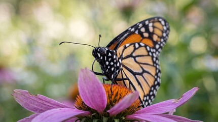 Obraz premium Monarch Butterfly on Pink Flower - High Quality Stock Photo
