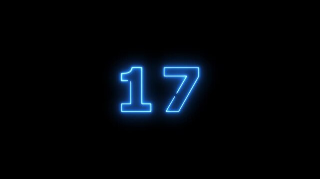 Abstract beautiful blue neon business counting number 17 icon conceptual background 4k animation.