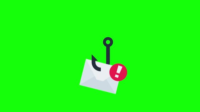 Phishing concept Email message caught on hook with warning, depicting online fraud and cyber security.
