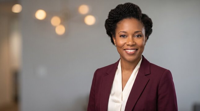 Warm Black American Woman Corporate Counsel Portrait Burgundy