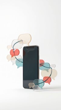 3D Smartphone Surrounded by Colorful Transparent Speech Bubbles