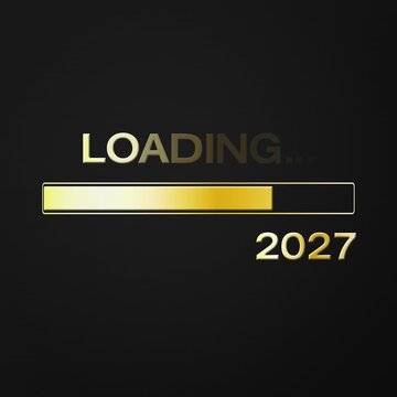 Video animation of loading bar in gold with the message loading 2027 over dark background - new year concept - represents the new year 2027.