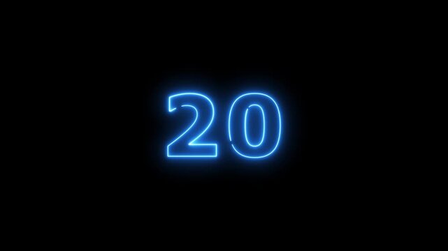 Abstract beautiful blue neon business counting number 20 icon conceptual background 4k animation.