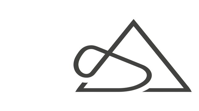 Abstract triangle logo design with flowing lines and gradient color on white background.