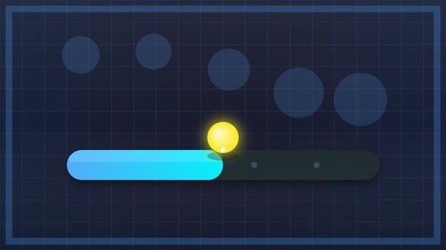 Hypercasual Minimalist Loading Bar Animation with Bouncing Glowing Yellow Sphere