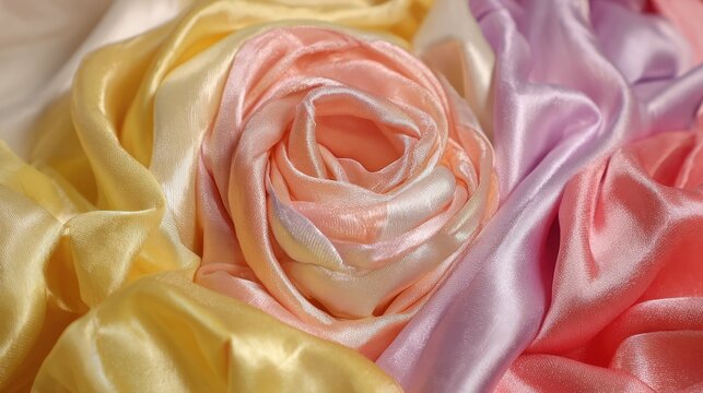 Soft Pastel Silk Fabric Swirls Creating a Rose Shape.