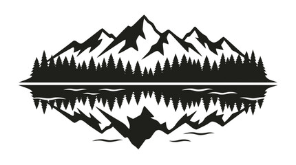 Fototapeta premium Vector illustration of mountain forest lake reflection silhouette logo icon on a transparent background