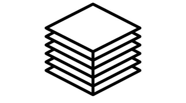 Vector illustration of stacked squares icon, layers symbol, multiple documents, data organization on a transparent background