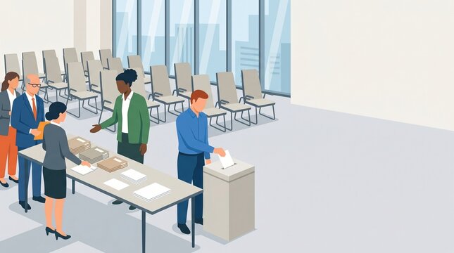 Election Day Voting at Polling Station, Voters Casting Ballots