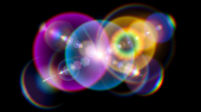 Abstract colorful light leaks and lens flare circles
