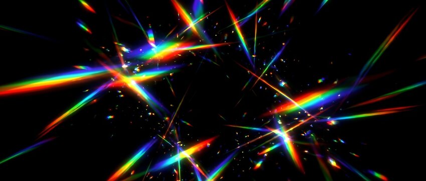 見えない面に当たって不規則に跳ね返る虹色の光