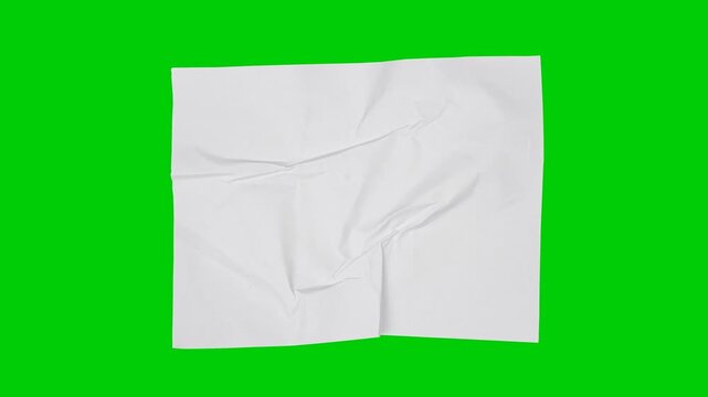 Stop Motion Crumpled White Paper Animation, Wrinkled Sheet Transforming into a Paper Ball on Green Background, Handmade Folding Effect for Video Editing, Motion Graphics,