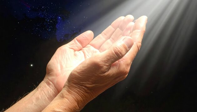 Hands reaching for light, symbolizing hope and faith.