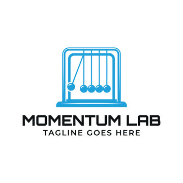 Modern Newton's cradle physics pendulum balance device for science laboratory mechanics research logo design