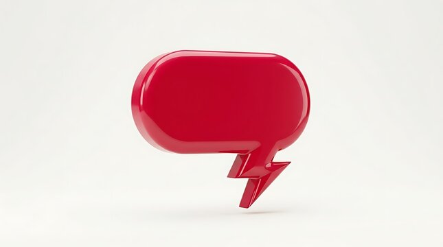 A vibrant three dimensional rendering of a glossy red speech bubble isolated on a neutral background for graphic design projects