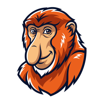 Proboscis monkey head isolated wildlife vector illustration