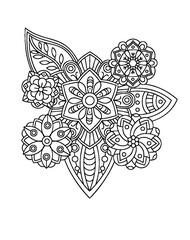 Decorative floral emblem with geometric flowers and leaves © Laboni