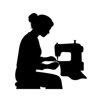 Woman Sewing on Sewing Machine