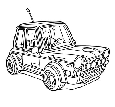 Small cartoon car with driver and passenger inside